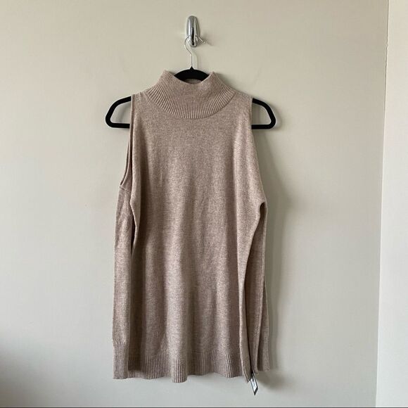 NWT-Halogen Alpaca & Wool Blend Mock Neck Cold Shoulder Cream Sweater - Picture 3 of 13